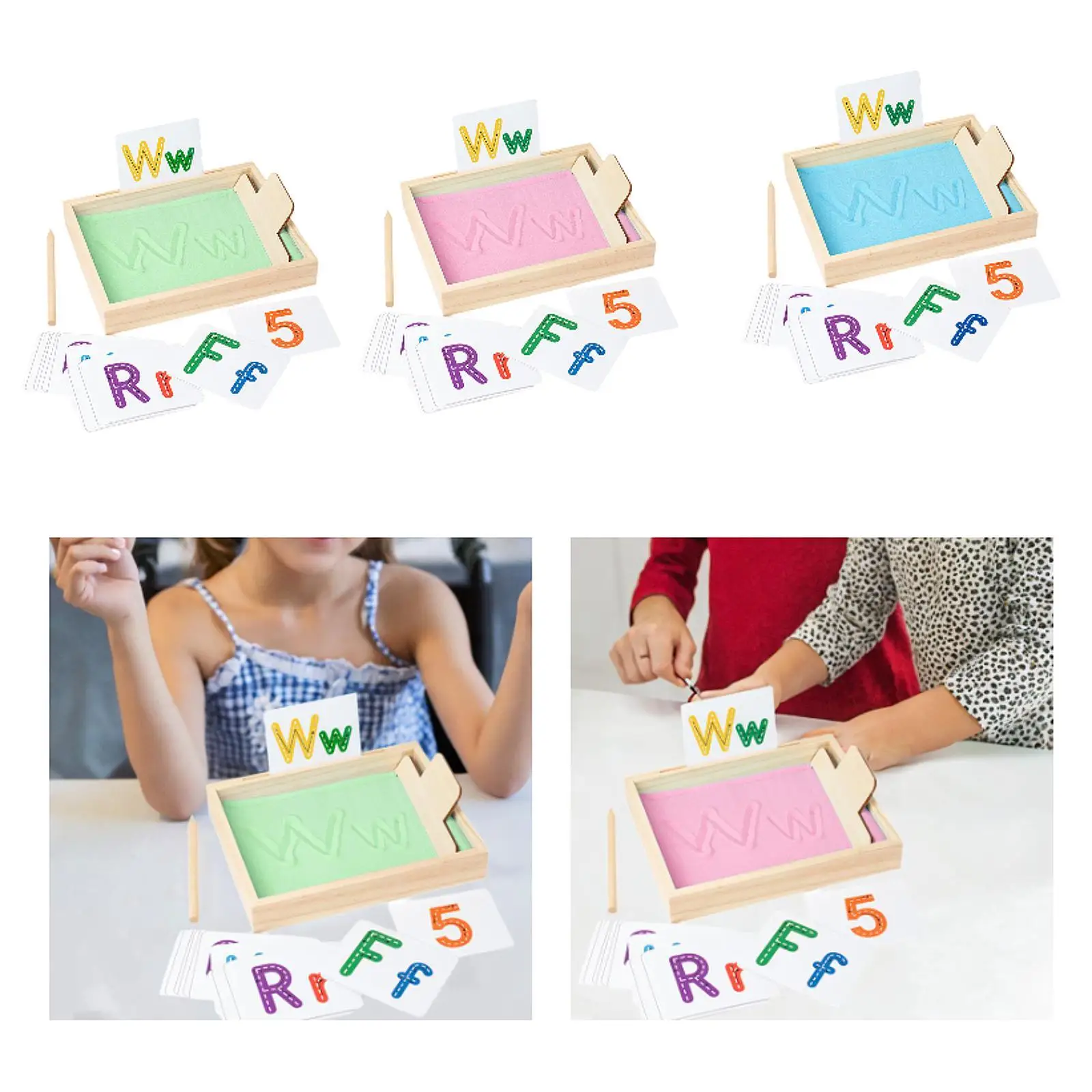 Montessori Sand Tray Teaching Aids Deep Wooden Sand Writing Tray and Wooden Pen for Kids Classroom Boys Girls Drawing Painting