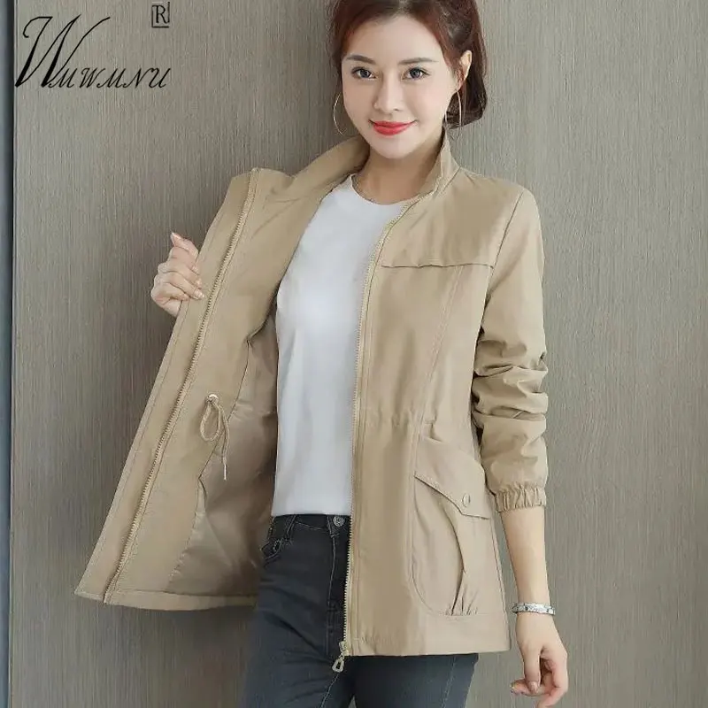 

Casual Stand Collar Trench Coats Women Korean Fashion Drawstring Windbreaker Slim Spring Jacket Big Size 4xl Short Lined Abrigos