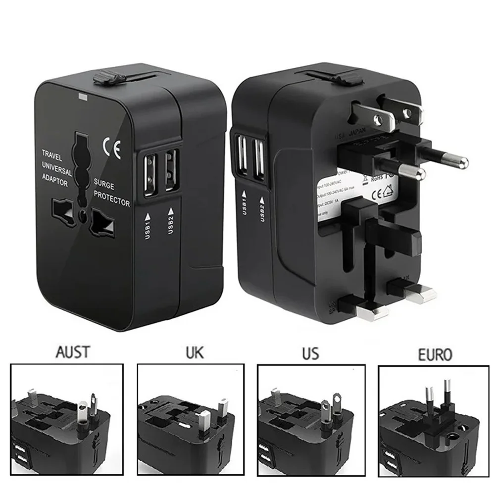 Universeller Reiseadapter mit Dual-USB-Anschluss, UK-zu-EU-Stecker, Wandladegerät, AC-Stromrichter, Welt für USA, EU, UK AUS