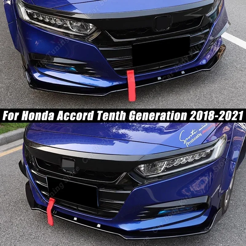 For Honda Accord Tenth Generation 2018 2019 2020 2021 Gloss Black Front Bumper Splitter Lip Diffuser Body Kit Spoiler Tuning