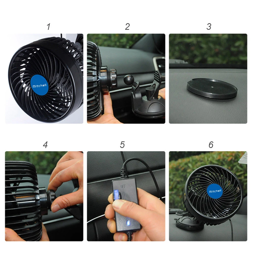 12/24V Auto Ventilation Fan Adjustable Electric Car Cooler Sucker Air Circulator Fan Mini Car Fan Cooler for Auto Truck Off-Road