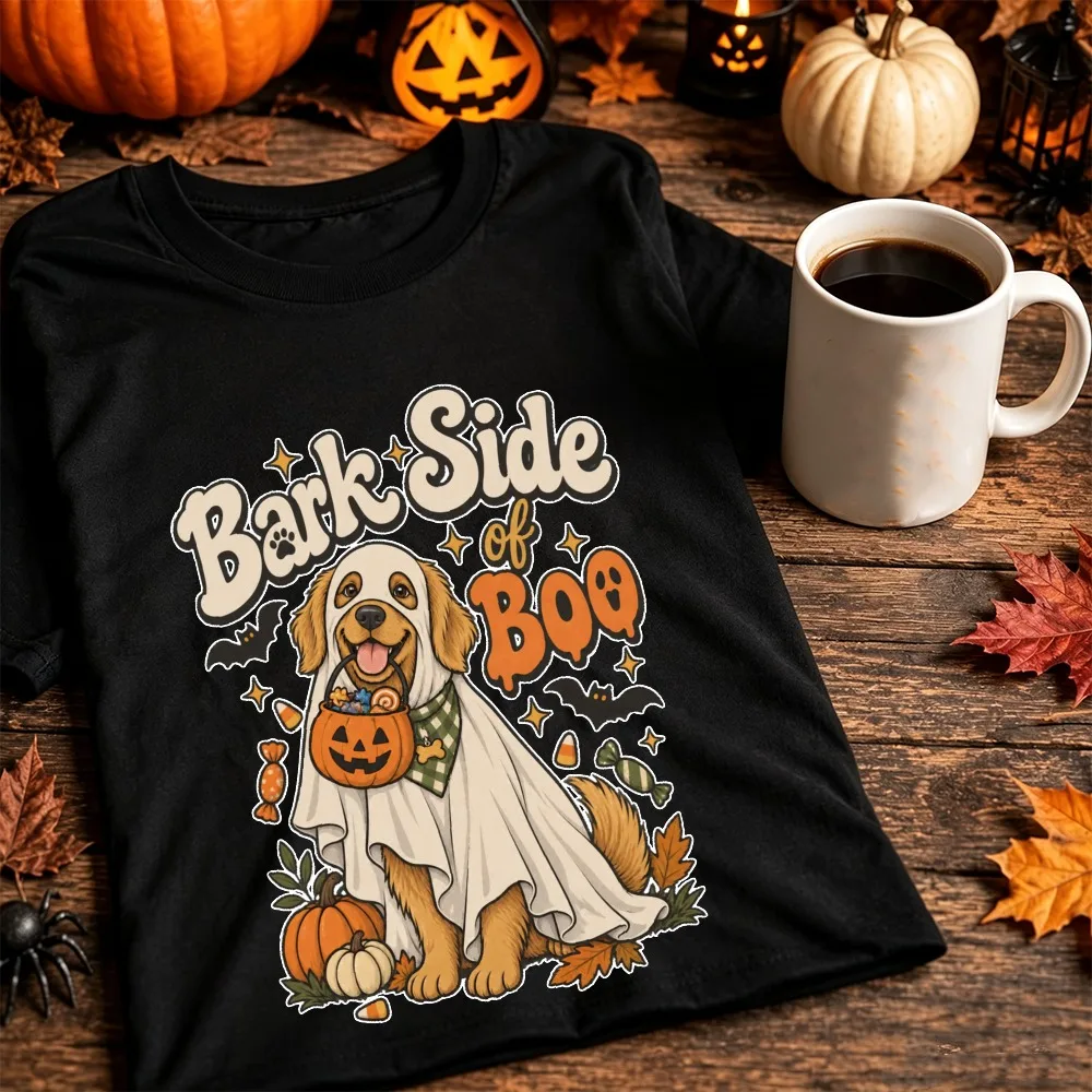 Halloween Bark Side of Boo Dog Ghost T-shirt Men Women Cotton Short Sleeve Pumpkin Graphic Unisex Tee Fall Women Clothing