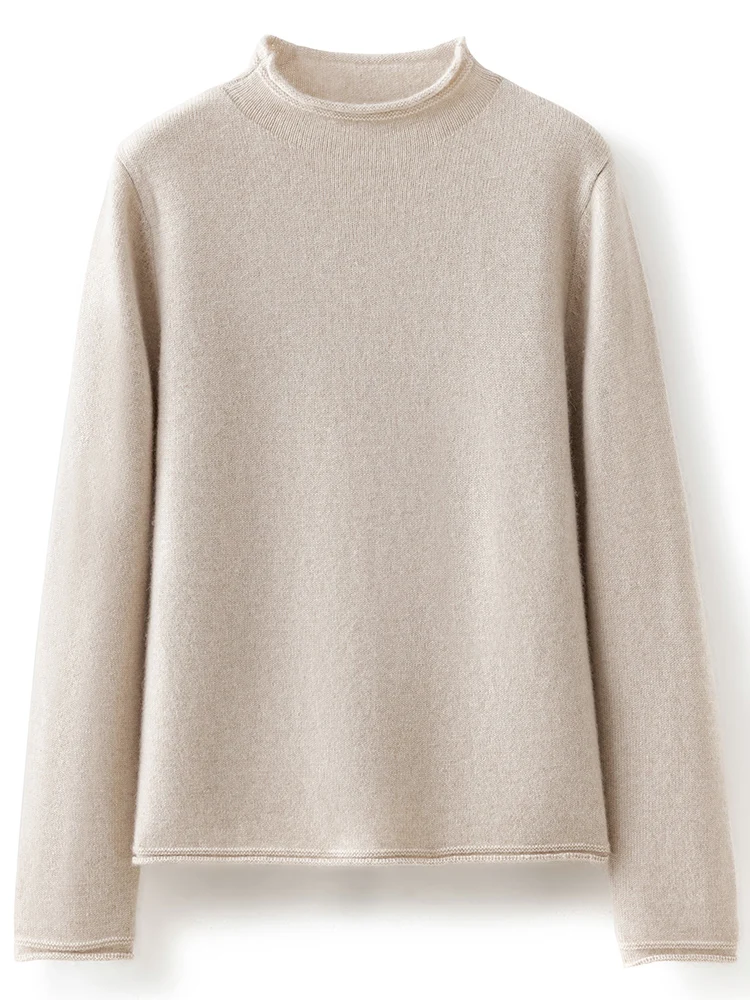 

Autumn Winter Women's 100% Cashmere Sweater Mock Neck Slim Pullover Basic Thick Cashmere Knitwear Soft Warm Long Sleeve Clothing