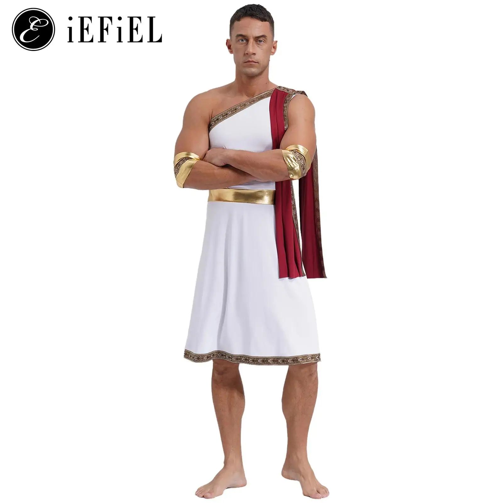 Oude Griekse Toga Kostuum Romeinse Keizerin Adel Cosplay Dress-Up Een Schouder Wrap Gewaad Jurk Piekerende Worstelpakken