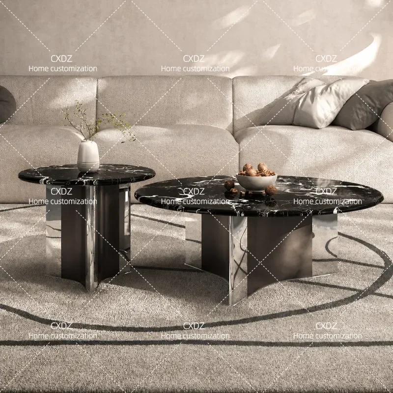 Minimalist Light Luxury Natural Marble Round Coffee Table Modern Living Room Supercrystalline Stone Luxury Coffee Table Set