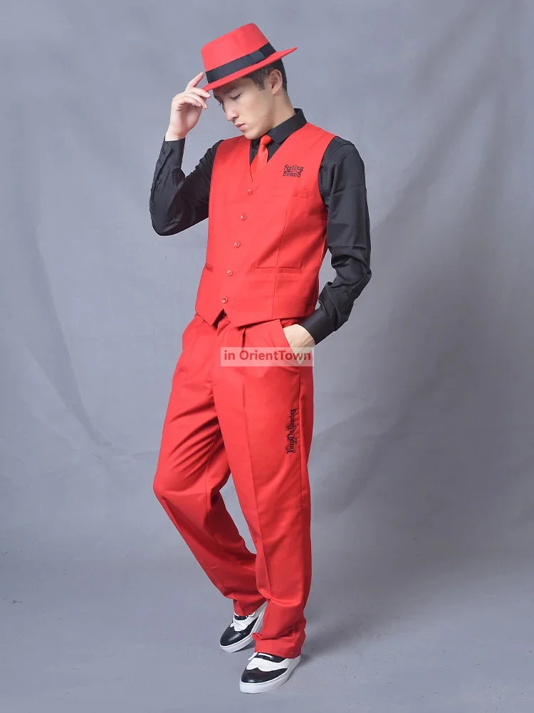 Men\'s Mechanical Dance clothes locking performance hip hop arena Uniform Standard Popping Vest + pants solid color suit Boy