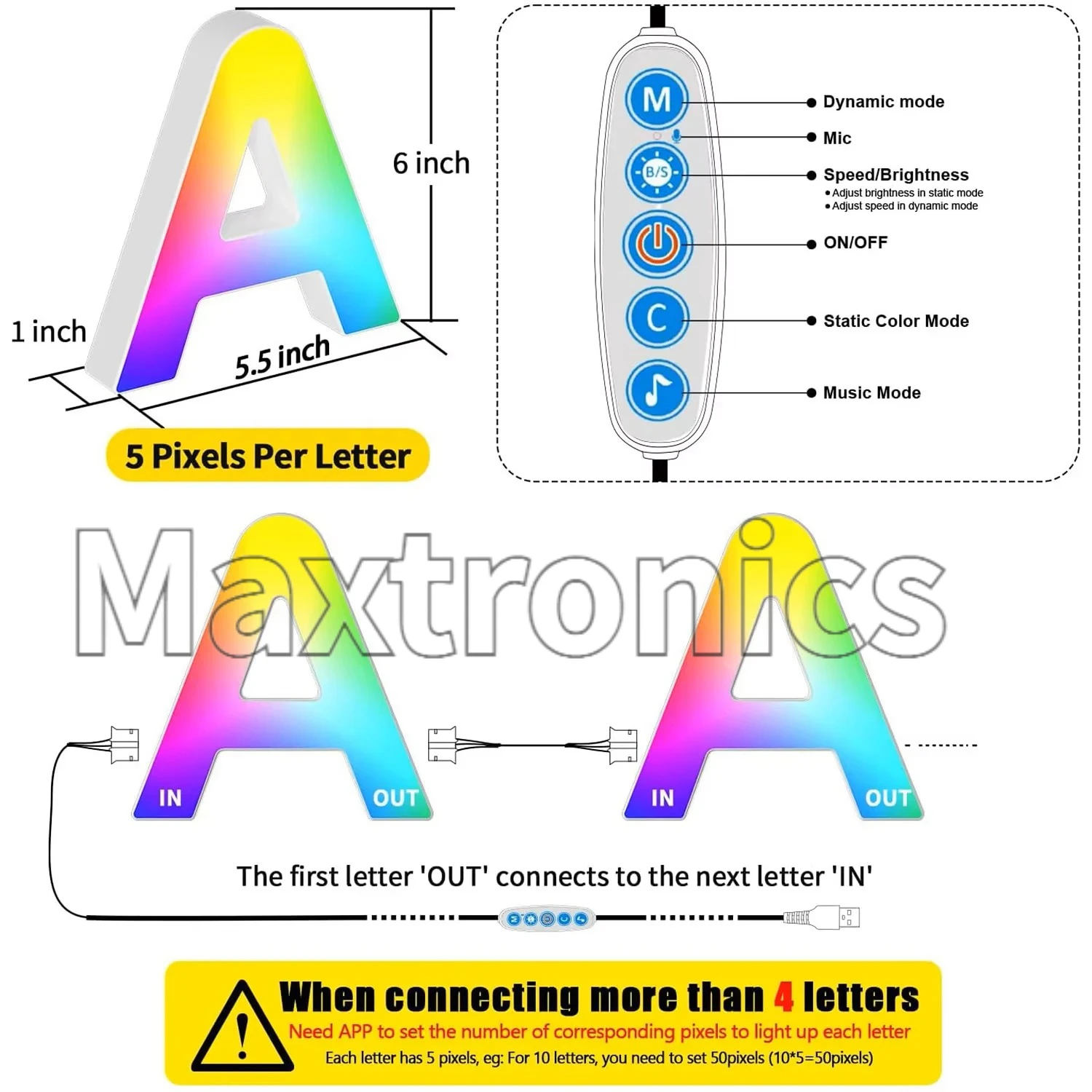 Splicing RGB Smart English Letter Light Colorful APP Controls Music Rhythm For DIY Sign Holiday Party Wedding Atmosphere Lights