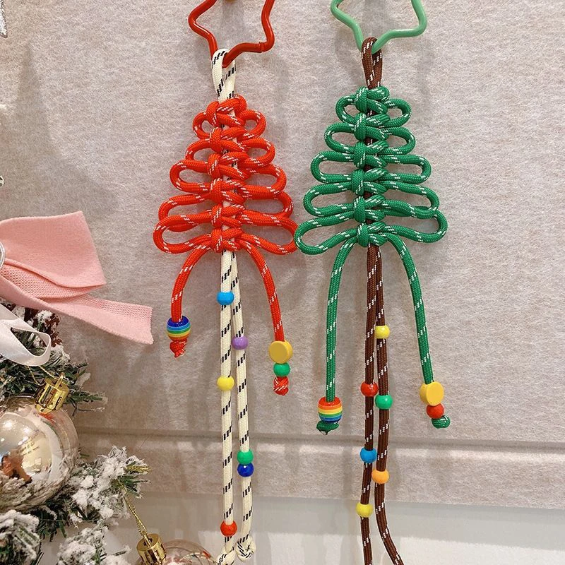 Christmas Tree Braided Rope Bag Pendant Handmade DIY Keychain Creative nylon rope car Pendant bag hanging Valentine's Day Gifts