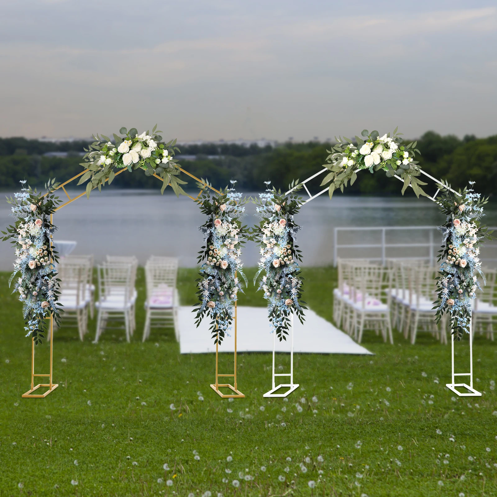 Arcos blancos de 2,4 M para ceremonia, arcos de boda en forma de A, soportes de boda con arco