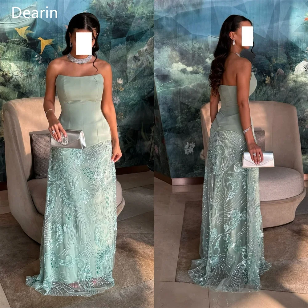 Customized Formal Gown Dearin Strapless A-line Floor Length Skirts Draped Layered Sequin Bespoke Occasion Dresses Evening Prom D