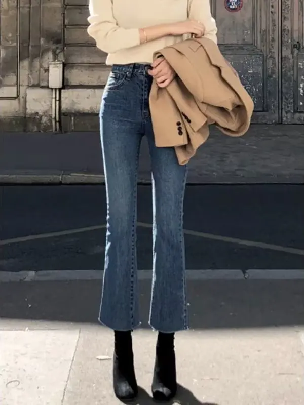 High Waist Flare Jeans Women's Autumn Winter New plus Size Straight Leg Slimming Short plus Size Flare Jeans