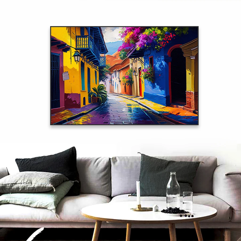 Colombia Travel City Poster Vintage Old Town Cartagena Poster Modern Colorful Colombian Landscape Colorful Print Canvas Painting