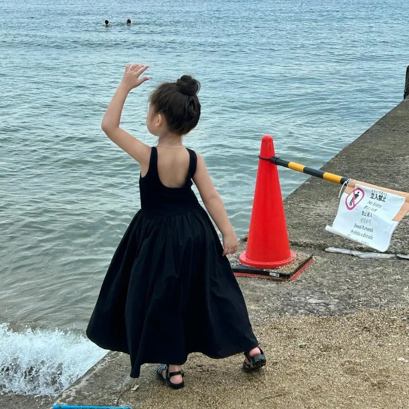 Baby Girls Sleeveless Backless Slip Summer Dresses 2026 New Fashion Toddler Kids Seaside Vacation Beach Dresses Clothing