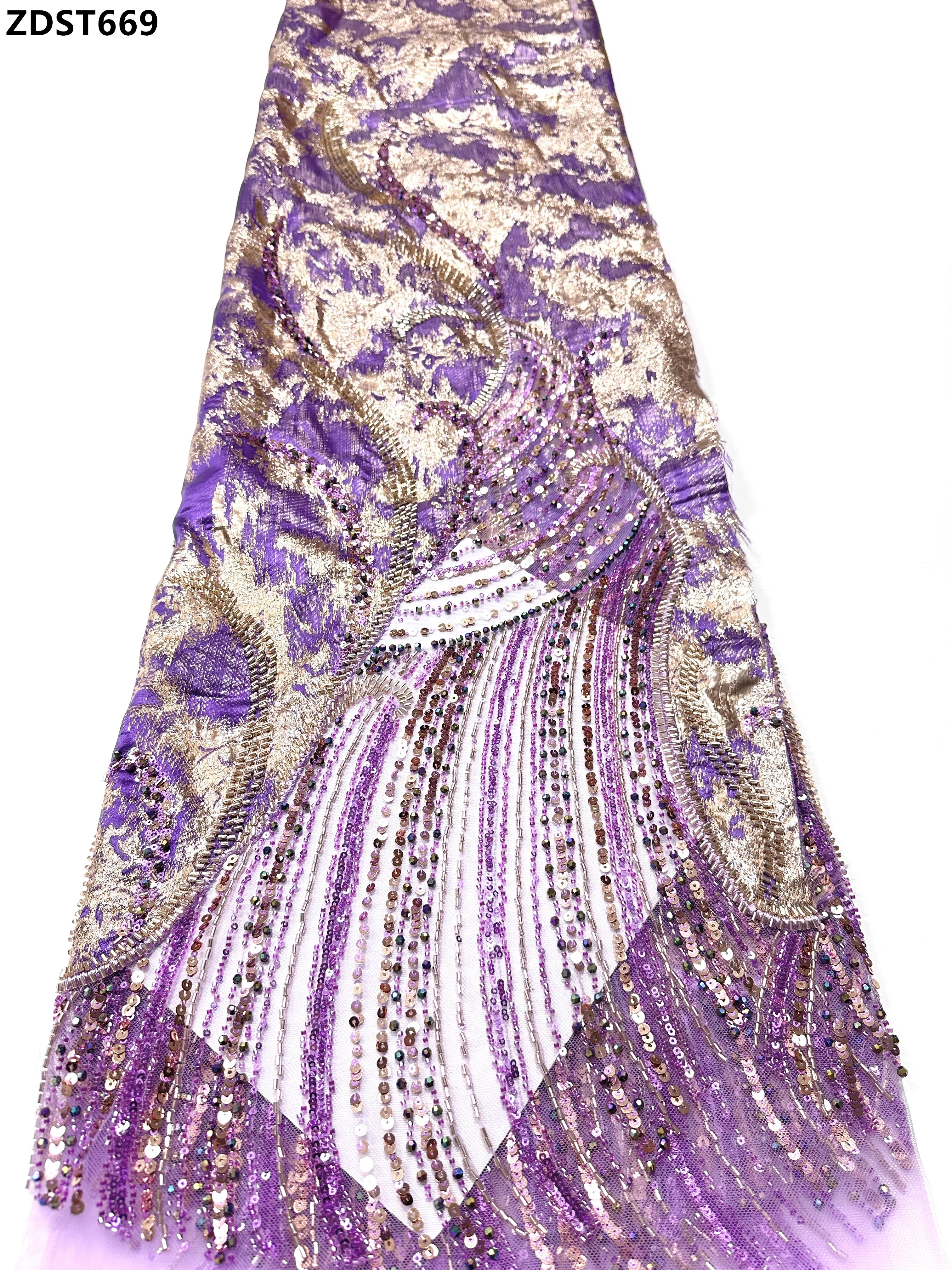 

Африканское роскошное фиолетовое кружево из французской сетки с бисером и вышивкой пайетками на тюле для нигерийского свадебного платья, высококачественный материал