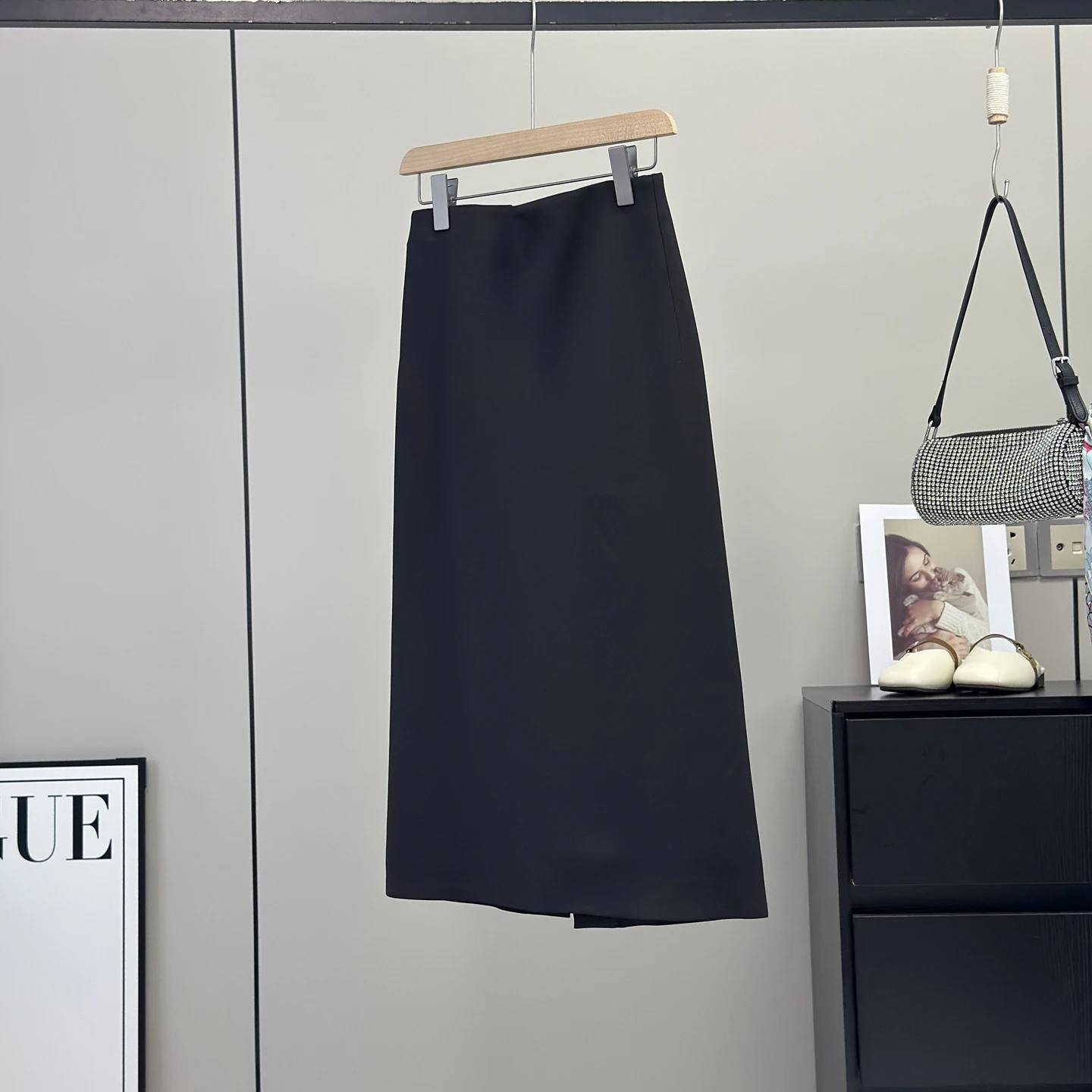 

Chic A-Line Midi Skirt Women's Summer High Waist Straight Cut Long Hanging Design Posterior Split Acetate Fabric Commute Style