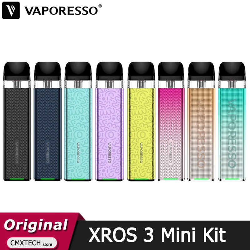 طقم Vaporesso XROS 3 Mini الأصلي بطارية 1000 مللي أمبير في الساعة مع 2 مل XROS Pod 0.6ohm MTL إلى RDL مبخر السجائر الإلكترونية