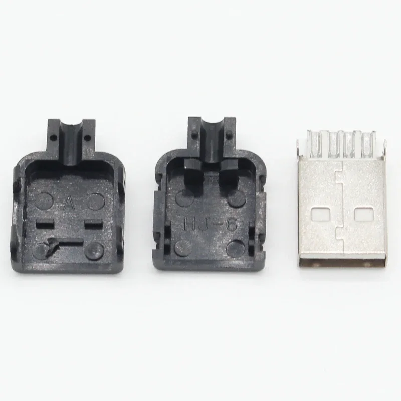 Conector USB 2,0 para conexión de datos, enchufe tipo A macho, adaptador de montaje de 4 pines, tipo de soldadura, carcasa de plástico negro, 10