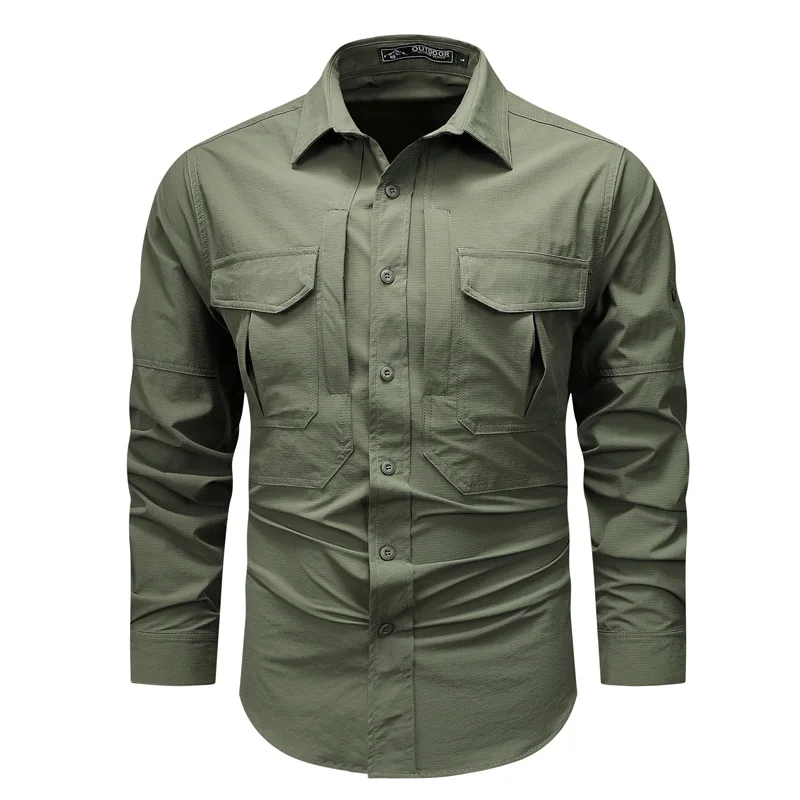 Men's Shirts, Loose Fitting, Quick Drying, Casual Spring and Autumn Work Clothes, Shirts, Long Sleeved Jackets, Trendy