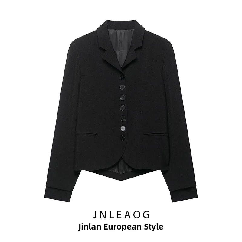 JNLEAOG Women's Comfortable Long Sleeve Button Decorated Deep Color Autumn New Style Western Suit Jacket Standard Fit Polyester
