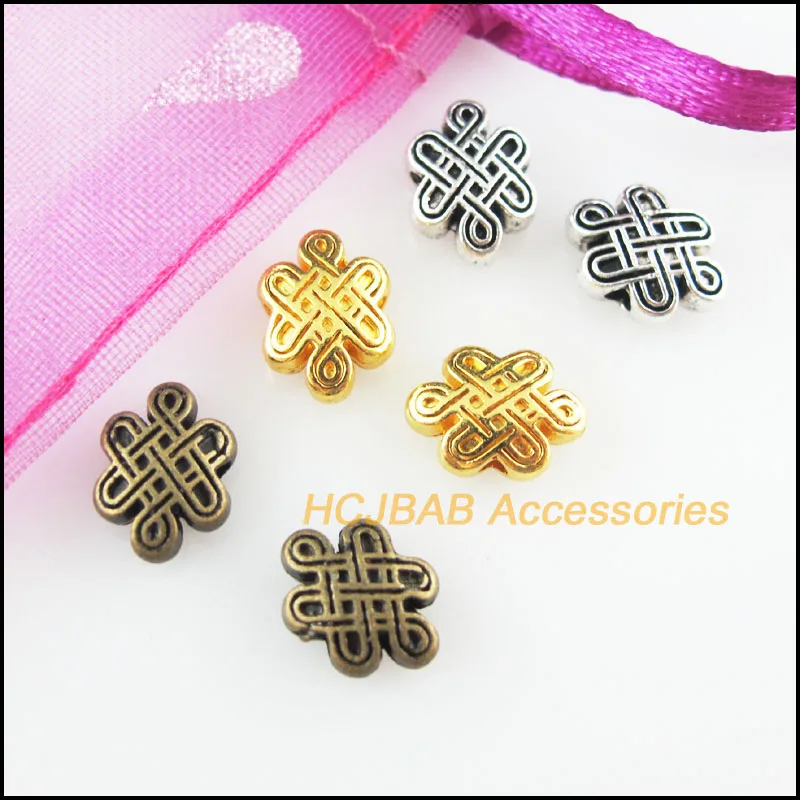 Fashion 40Pcs Retro Tibetan Silver Tone Gold Antiqued Bronze Color Chinese Knot Spacer Beads Charms 7x10mm