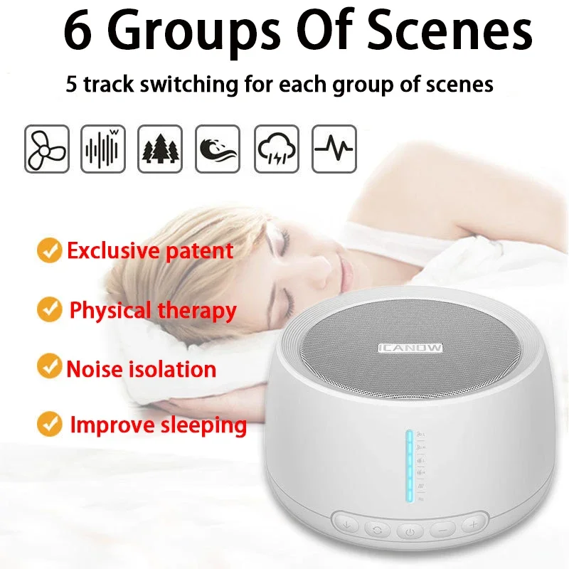 Household Portable Adult Baby Smart White Noise Sleep Machine with 30 Sounds and 36 Levels for Sleep Therapy
