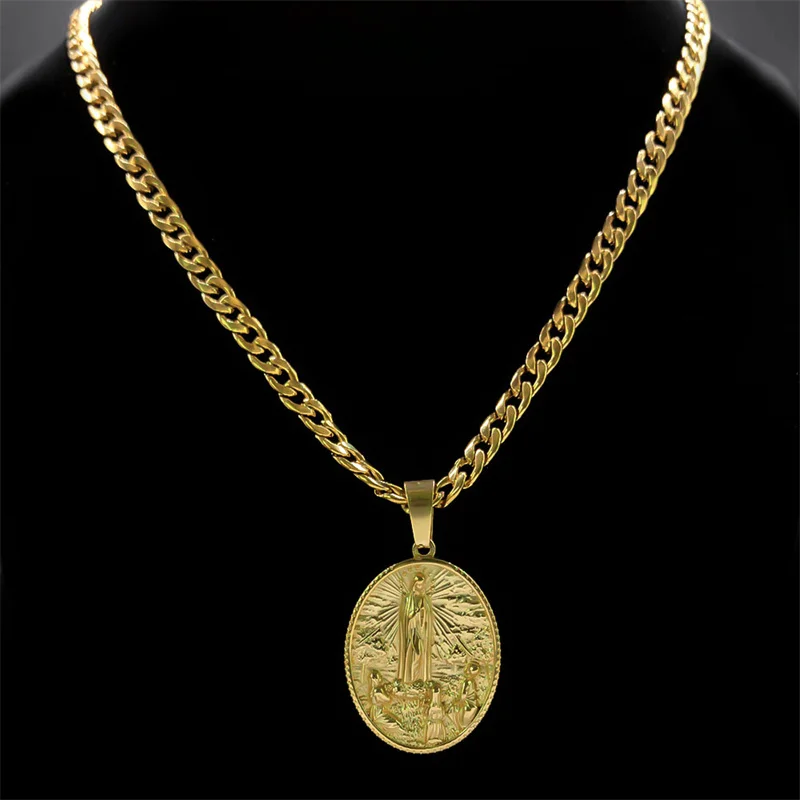 Naszyjnik męski ze stali nierdzewnej Dziewica Maryja Medal Złoty Kolor Naszyjniki Matki Boskiej z Guadalupe Biżuteria virgen de guadalupe NZZ449 — zdjęcie 3