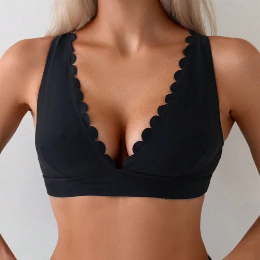 

【HOT】2026 new European and American solid color V-neck sexy bikini swimsuit women beach hot spring swimsuit top