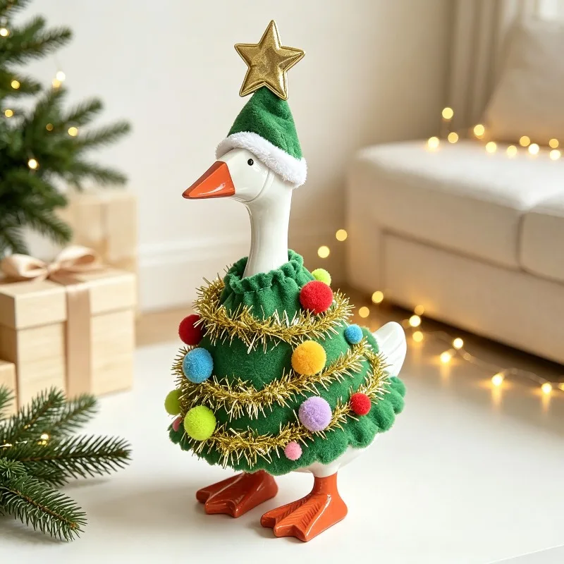 Soft Cotton Christmas Outfit Set for 7 Inch Plush Desk Goose Ornament and Keychain Holiday Office Table Decor (without Goose)
