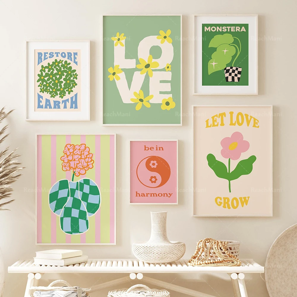 

LOVE floral green poster, after party secret, peace and love, cool wall art, floral print, Rave Techno, yk2 aesthetic poster