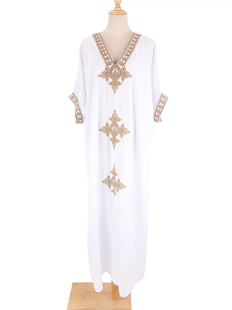 女性の刺繍オーバーサイズビーチカバーアップドレス 2025 夏ルーズスタイルシースルー休暇ビキニ水着ボヘミアンドレス