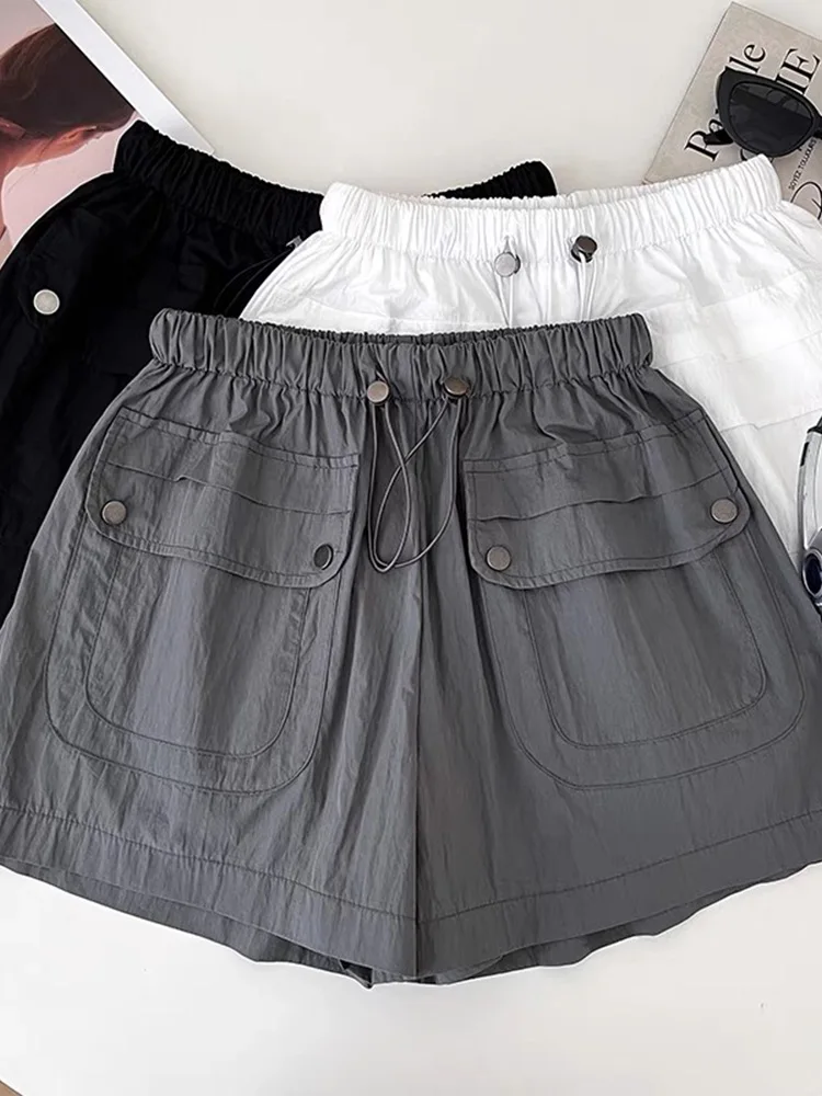 

2023 женские летние новые модные свободные повседневные шорты с эластичной резинкой на талии Y2K, рабочие брюки, широкие шорты для девочек