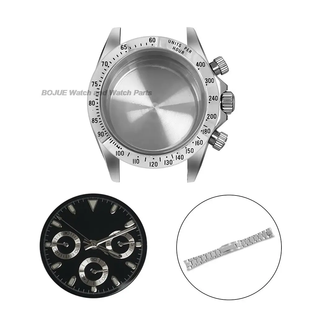 Sapphire Glass 39mm Men\'s Watches Case Bracelet Stainless Steel For 29.5mm Dial VK63 Movement Daytona Repair Tool Parts