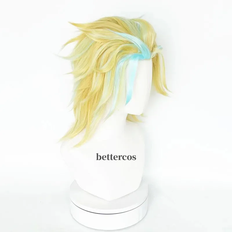 Peluca de Cosplay Rindo Haitani, pelo azul dorado de Anime con gafas, pelo de fibra sintética + gorro de peluca