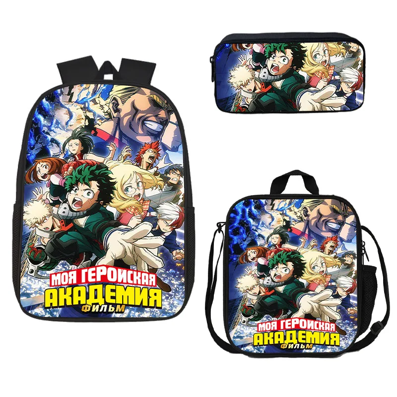 New My Hero Academy backpack three piece set nylon high-quality printed backpack shoulder bag shoulder bag pencil case
