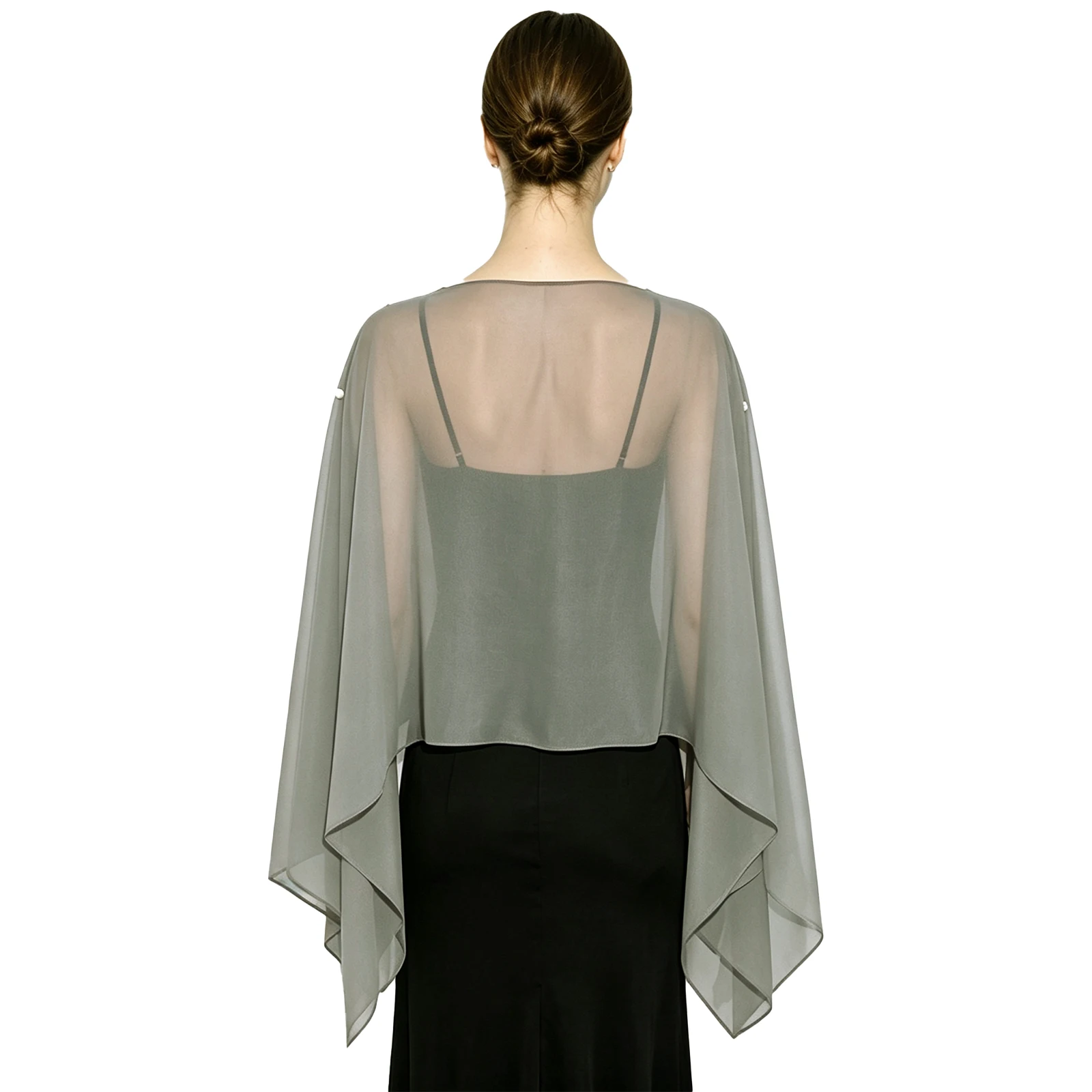 Women Sheer Loose Asymmetrical Hem Cape Shawl Wraps Costume Accessory for Wedding Party Casual Outing
