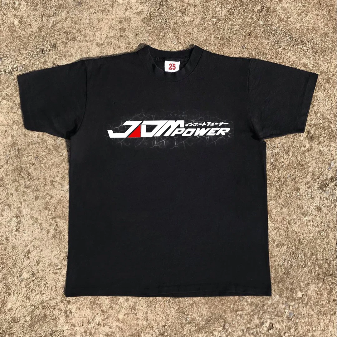 Punk Motorcycle Style Oversize Half Sleeve T-Shirt Student Summer Fashion Loose Fit round Neck Youth Trend Shoulder Pad Design