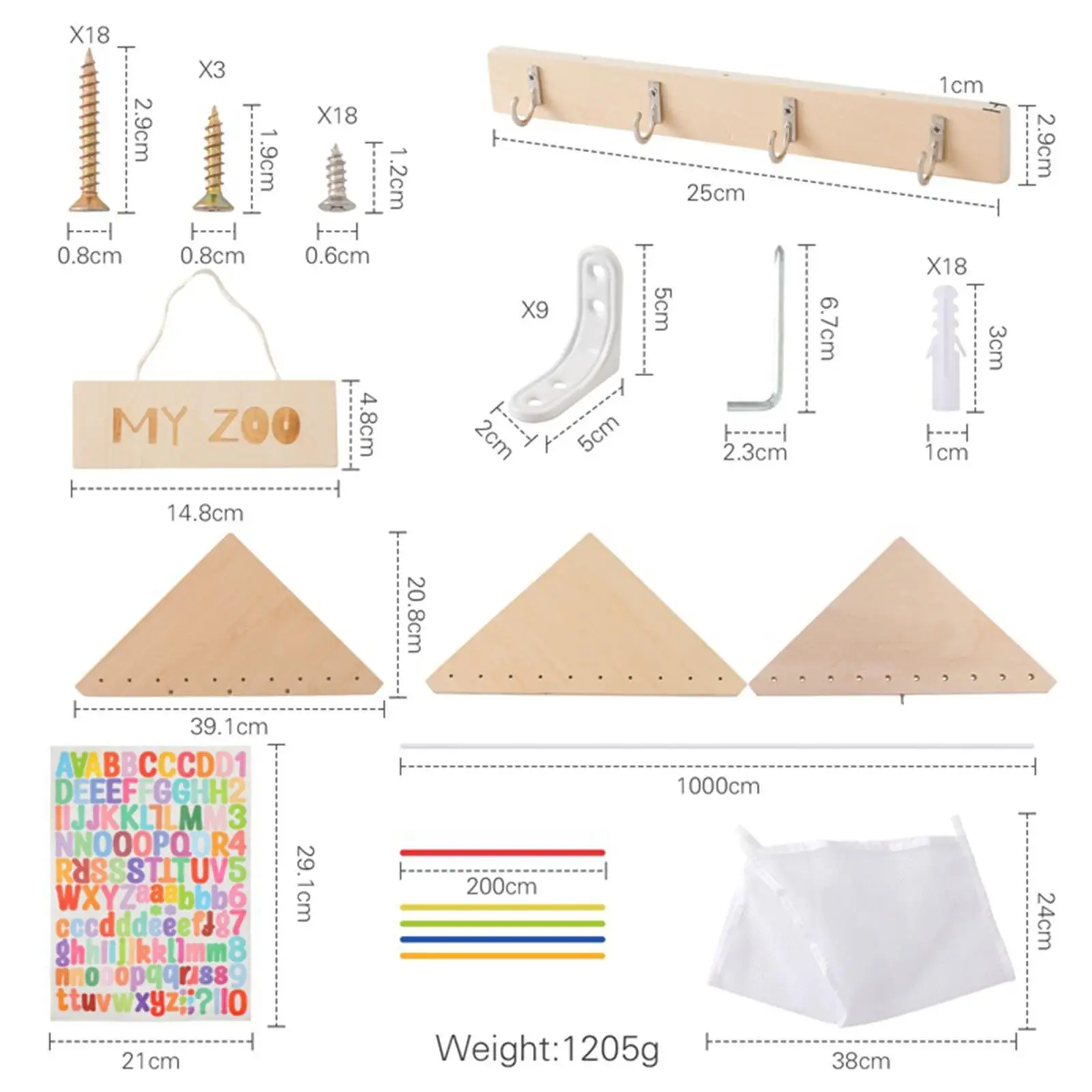 Nursery Stuffed Animal Storage Double Layers Wooden Corner Plush Toys Holder with Net DIY Assembled for Bedroom