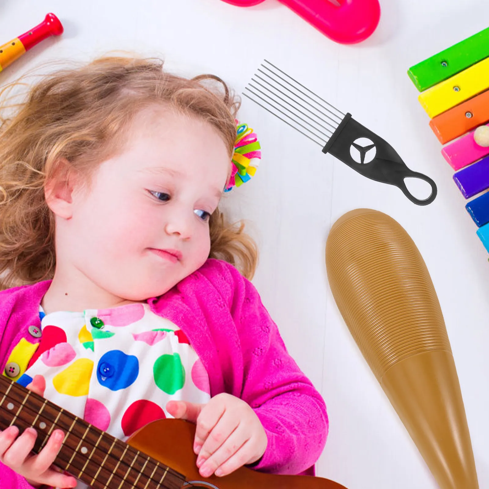 

Guiro Instrument with Scraper Portable Fish Shaped Latin Percussion for Beginners Music Training Tool