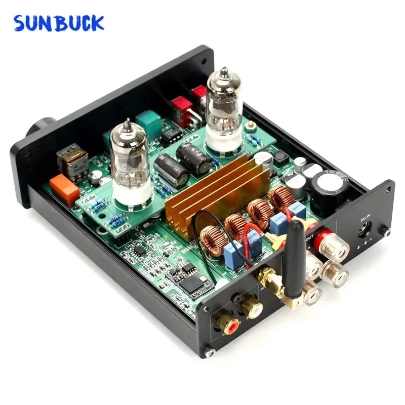 Sunbuck 24v fonte de alimentação 100w + 100w 2.0 bluetooth 5.0 6j1 amplificador de tubo frontal combinado com amplificador de potência digital tpa3116
