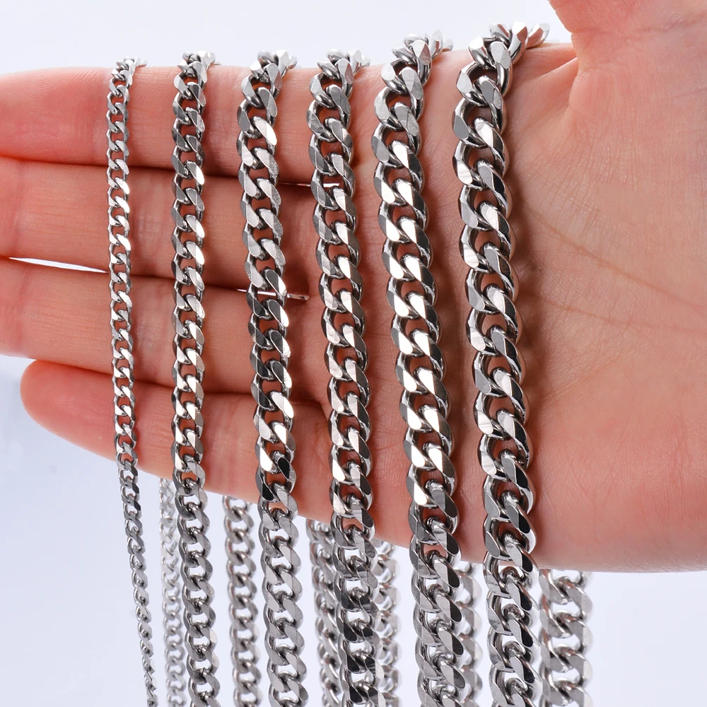 1Pc Size 3mm-9mm Miami Curb Cuban Link Chain for Men Women Stainless Steel Mens Jewelry Hip Hop Chain