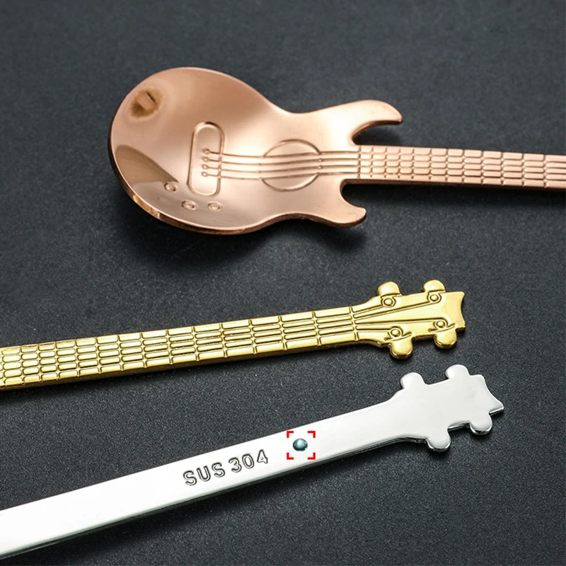 304 Stainless Steel Guitar Coffee Stir Spoon Set Creative Multicolor Musical Shape Teaspoons for Dessert Afternoon Tea Set of 7 view 3