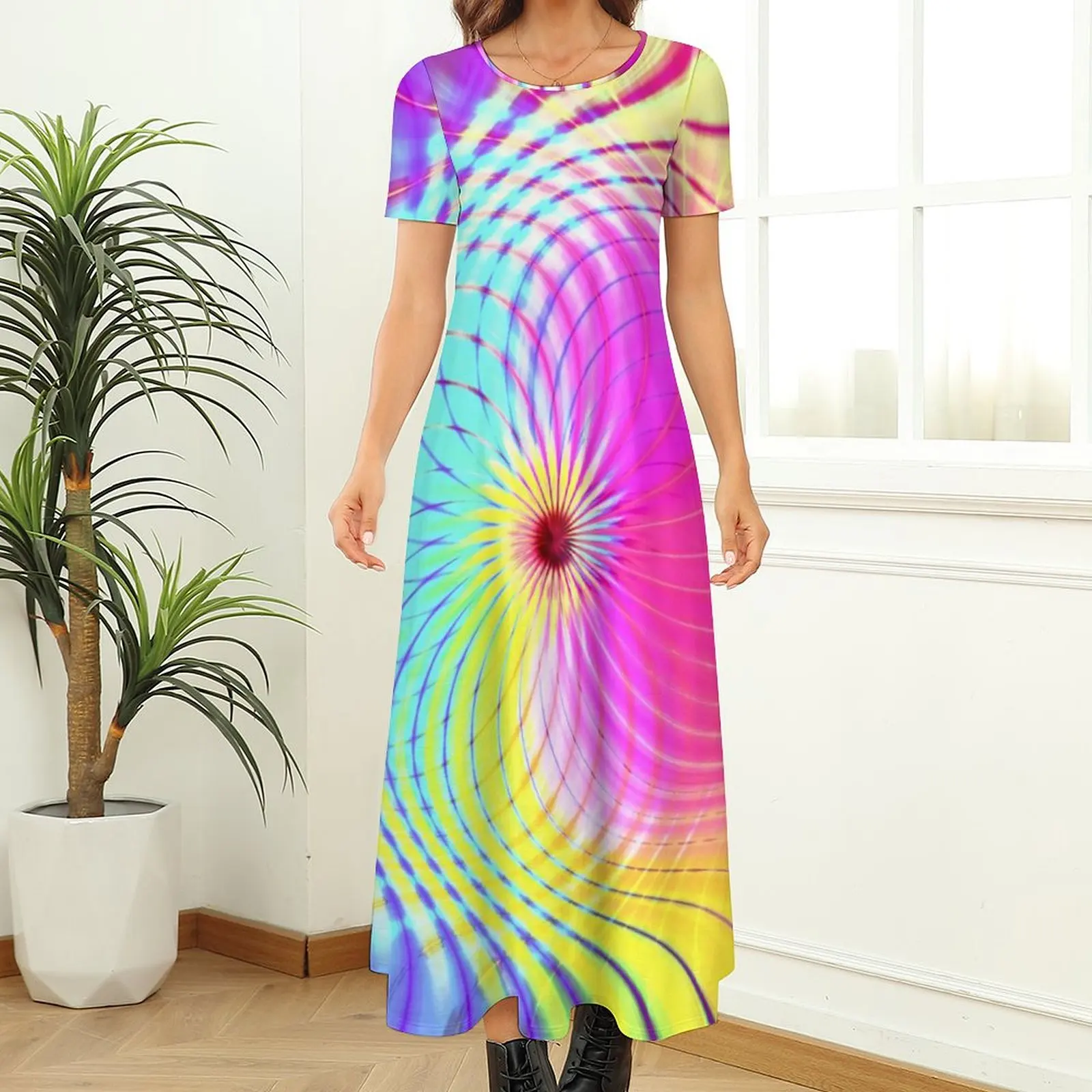 Trippy hippiejurk lichtgroen en roze Koreaanse mode Boho strand lange jurken vrouwelijke Kawaii maxi-jurk cadeau