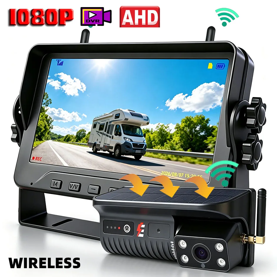 Wireless Solar Powered Energy Magnet Reverse Backup Camera with 7