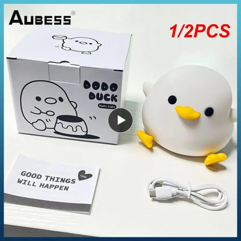 

1/2PCS Cute Duck Night Lamp Cartoon Silicone Usb Rechargeable Sleeping Light Touch Sensor Timing Bedroom Bedside for Kid Gift