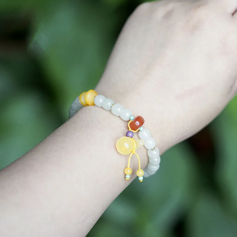 Jade Pendant Bracelet Gift Beaded Bangle Men Women Holiday Gifts Hetian Jade String 7*8mm Luxury Fine Jewelry