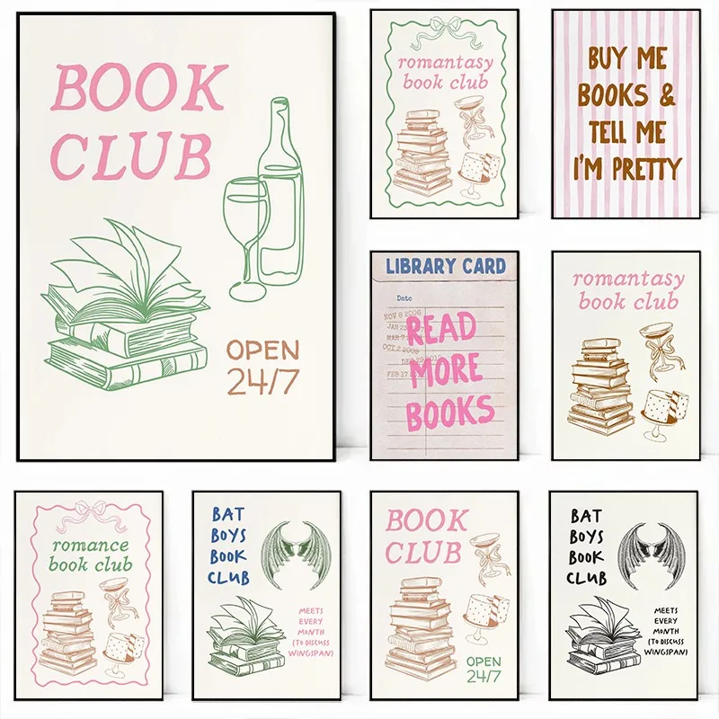 Book Lover Wall Art Canvas Print Vintage Library Card Reading Nook Decor Inspirational Bookish Posters for Classroom Home Decor