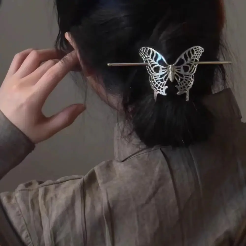 Horquilla de mariposa y esqueleto para mujer, tocado de pelo con placa Cheongsam Hanfu chino, pelo de Metal de alta calidad con sentido del temperamento, 1 ud.