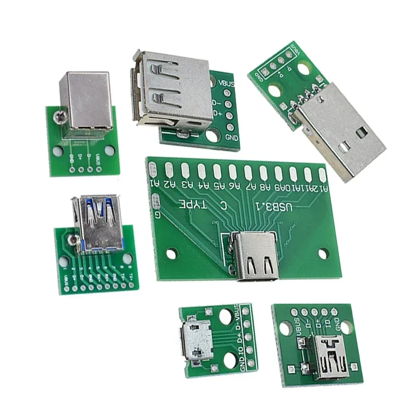 5pcs Micro Mini USB USB A Male USB 2.0 3.0 A Female USB B Connector Interface to 2.54mm DIP PCB Converter Adapter Breakout Board
