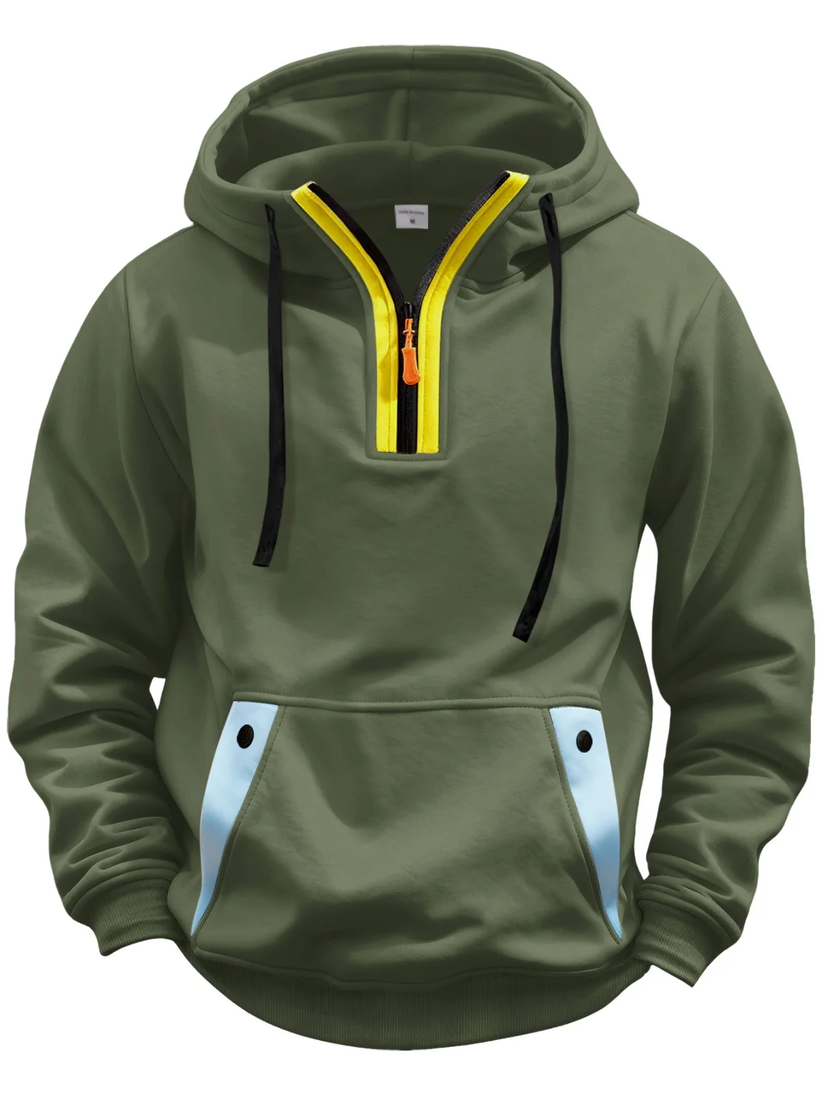 

Men's Autumn-Winter Half-Zip Combat Style Loose-Fitting Hoodie Casual Sport Nightlight Collar Patchwork Sweatshirt