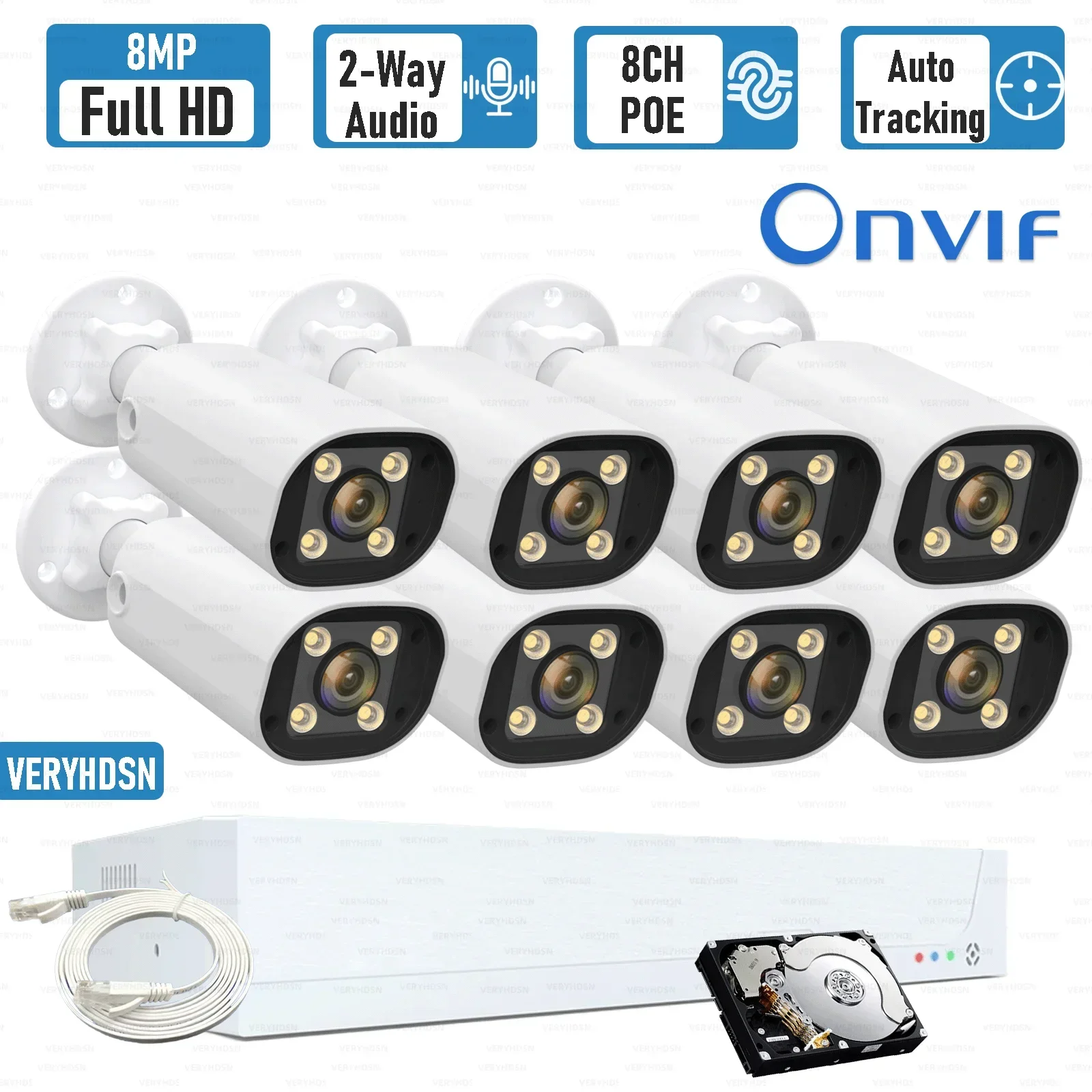 8CH 8MP POE Security Camera System Two Way Audio 8MP NVR Kit CCTV Outdoor IP Camera H.265 P2P Video Surveillance Set